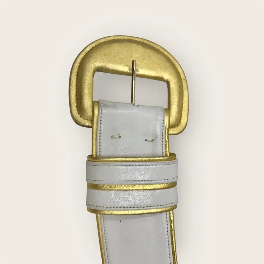 Anne Klein Leather Gold & Cream Belt Classic Wide Design